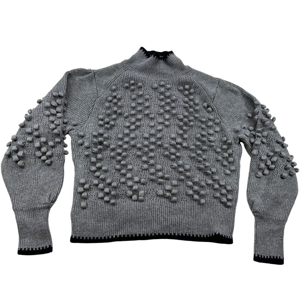 BCBGMAXAZRIA Mock Neck Bobble Knit Sweater Merino Wool Grey Size Large